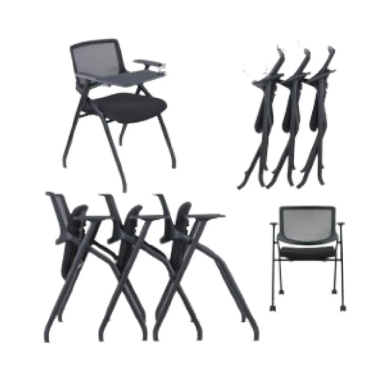 Sedia ufficio con tavolino ribaltabile e schienale in rete nero con gambe cromate - Loreto