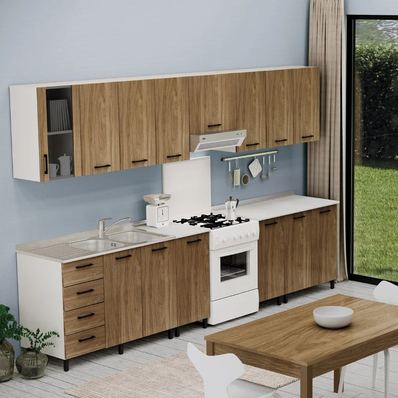 Mobile sottolavello con cassetti e lavello colore noce naturale 120 cm sinistro