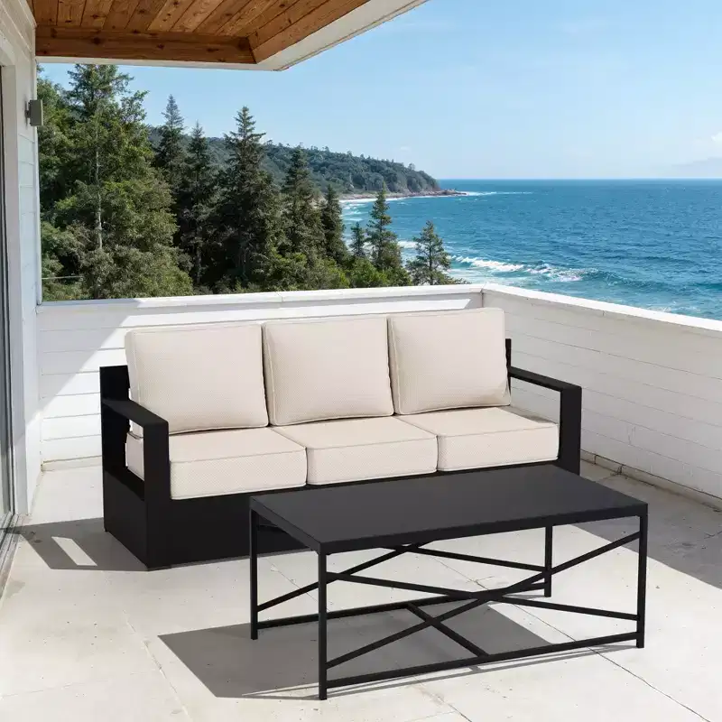 Ensemble canapé 3 places et table basse d'extérieur UPTIOT avec tissu résistant aux intempéries