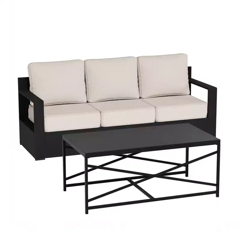 Ensemble canapé 3 places et table basse d'extérieur UPTIOT avec tissu résistant aux intempéries