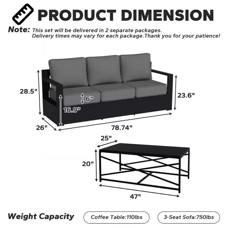 Ensemble canapé 3 places et table basse d'extérieur UPTIOT avec tissu résistant aux intempéries