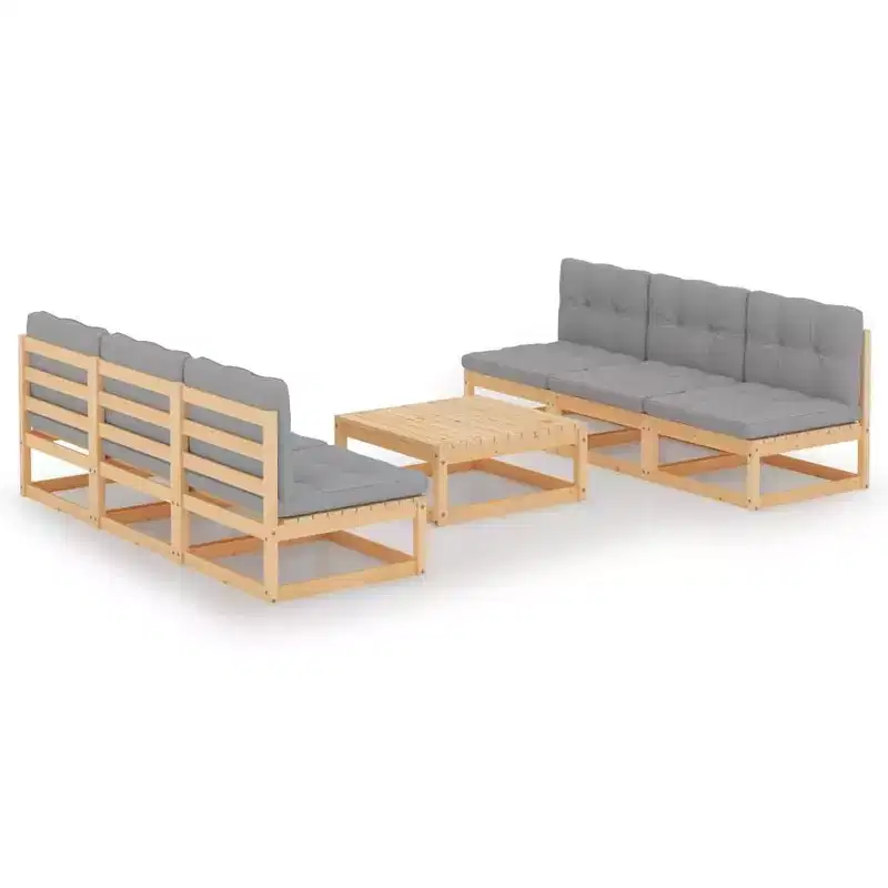 vidaXL Salon de jardin gris Bois de pin massif Ensemble de 7 pièces Modulable