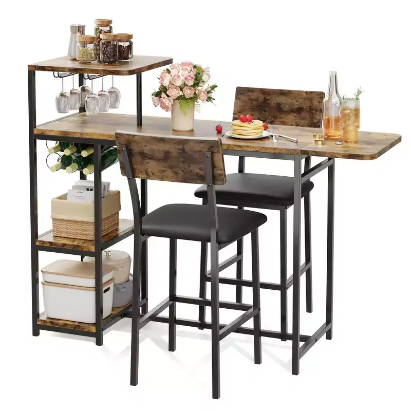 Ensemble table et chaises de salle à manger moderne GutoWave pour 2, ensemble table de bar extensible et 2 chaises 3 pièces