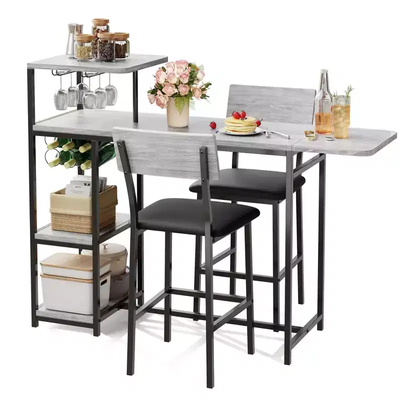 Ensemble table et chaises de salle à manger moderne GutoWave pour 2, ensemble table de bar extensible et 2 chaises 3 pièces