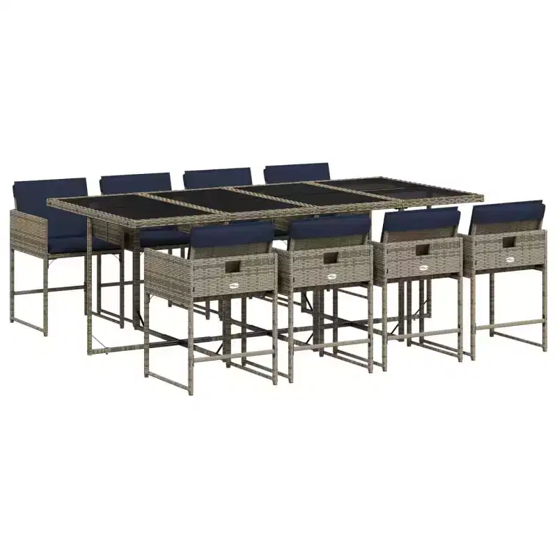 vidaXL Ensemble de salle à manger d'extérieur 8 places Résine tressée Gris 9 pièces