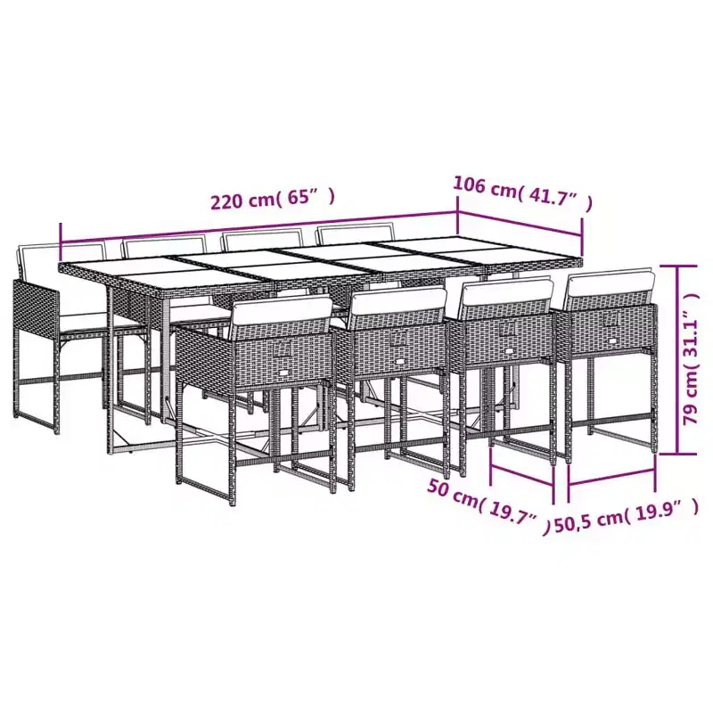 vidaXL Ensemble de salle à manger d'extérieur 8 places Résine tressée Gris 9 pièces