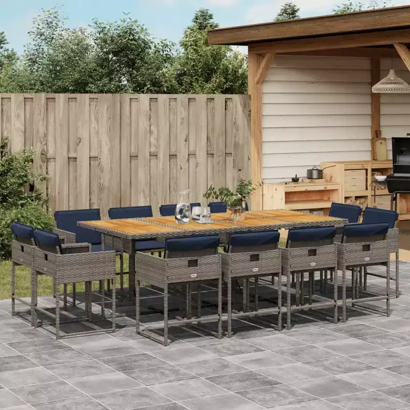 vidaXL Ensemble de salle à manger d'extérieur 12 pcs Gris, Bleu marine
