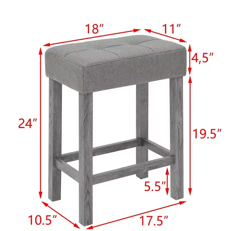 Ensemble de table à manger et de tabourets de bar Okak 4 pièces de style ferme pour cuisine, salle à manger, ensemble de table de petit-déjeuner en bois massif avec prise de courant