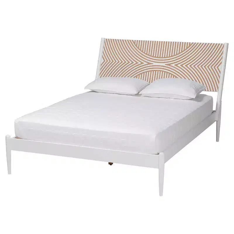 Ensemble de chambre à coucher 3 pièces Baxton Studio Queen Louetta sculpté contrastant blanc/marron naturel