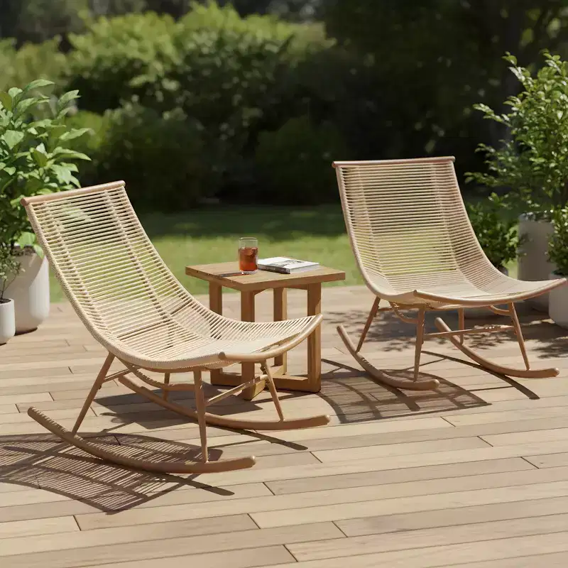 Christopher Knight Home Iolanda – Ensemble repas de jardin 3 pièces de style rustique avec table en bois d'acacia et chaises à bascule en fer
