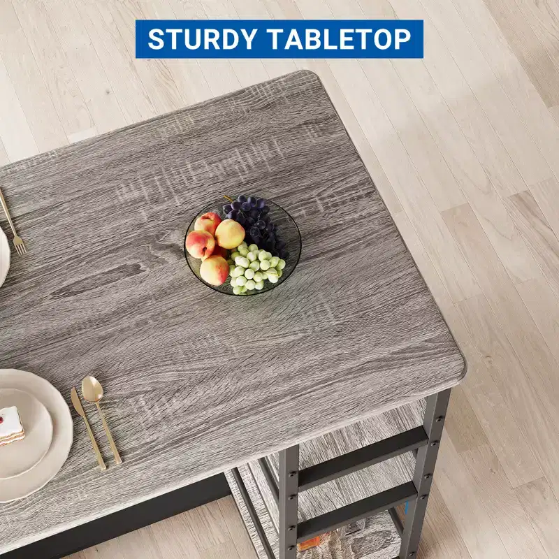 Table de cuisine hauteur comptoir avec 2 tabourets de bar rembourrés, ensemble table et chaises de salle à manger en bois pour 2 avec étagères de rangement, pour petits espaces, appartement