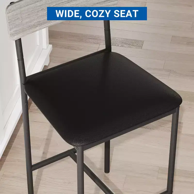 Table de cuisine hauteur comptoir avec 2 tabourets de bar rembourrés, ensemble table et chaises de salle à manger en bois pour 2 avec étagères de rangement, pour petits espaces, appartement