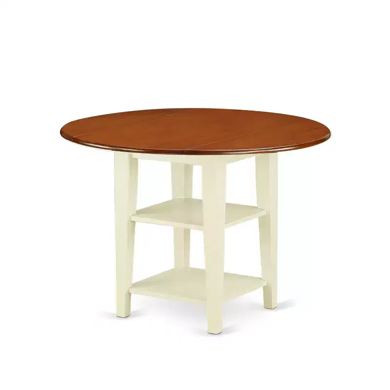 Ensemble de salle à manger Art Déco - Table ronde et chaises 5 pièces - Finition cerisier crème