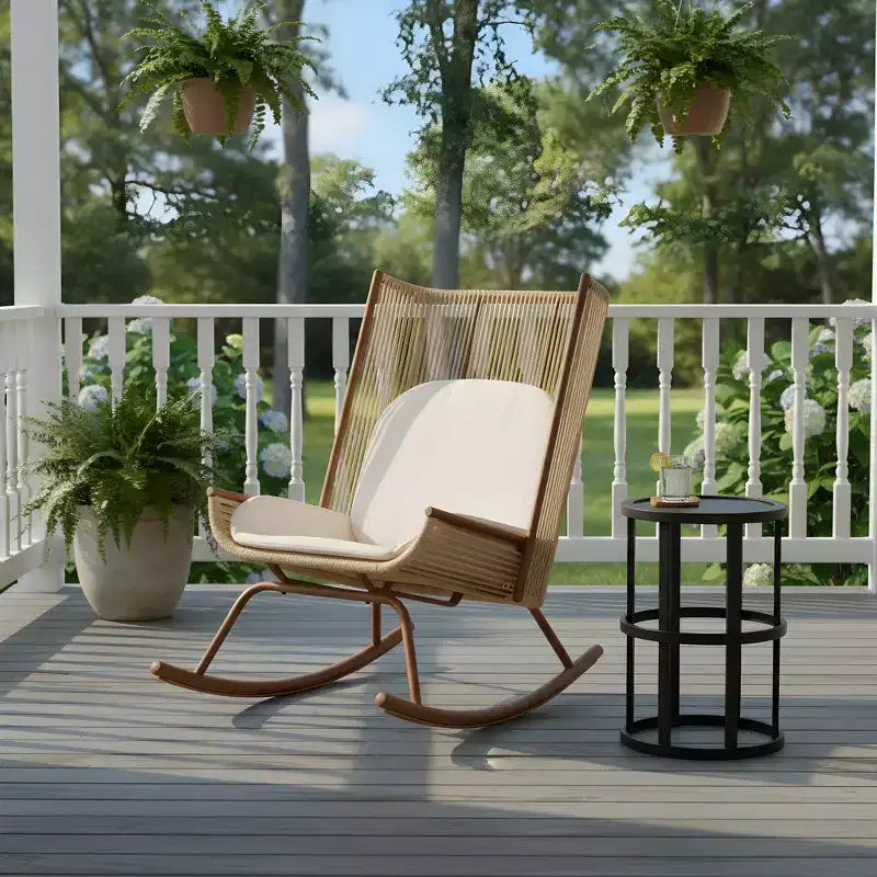 Christopher Knight Home Yann Ensemble de mobilier de jardin moderne en métal avec fauteuil à bascule et plateau de table en céramique