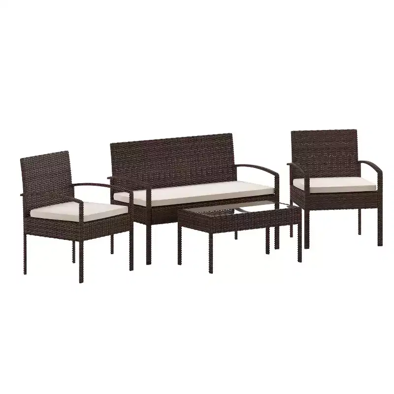 Flash Furniture Ensemble de patio 4 pièces Aransas avec structure en acier et coussins