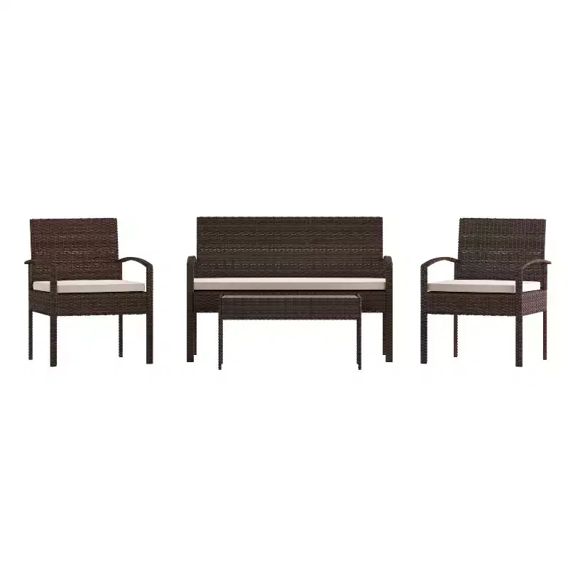 Flash Furniture Ensemble de patio 4 pièces Aransas avec structure en acier et coussins