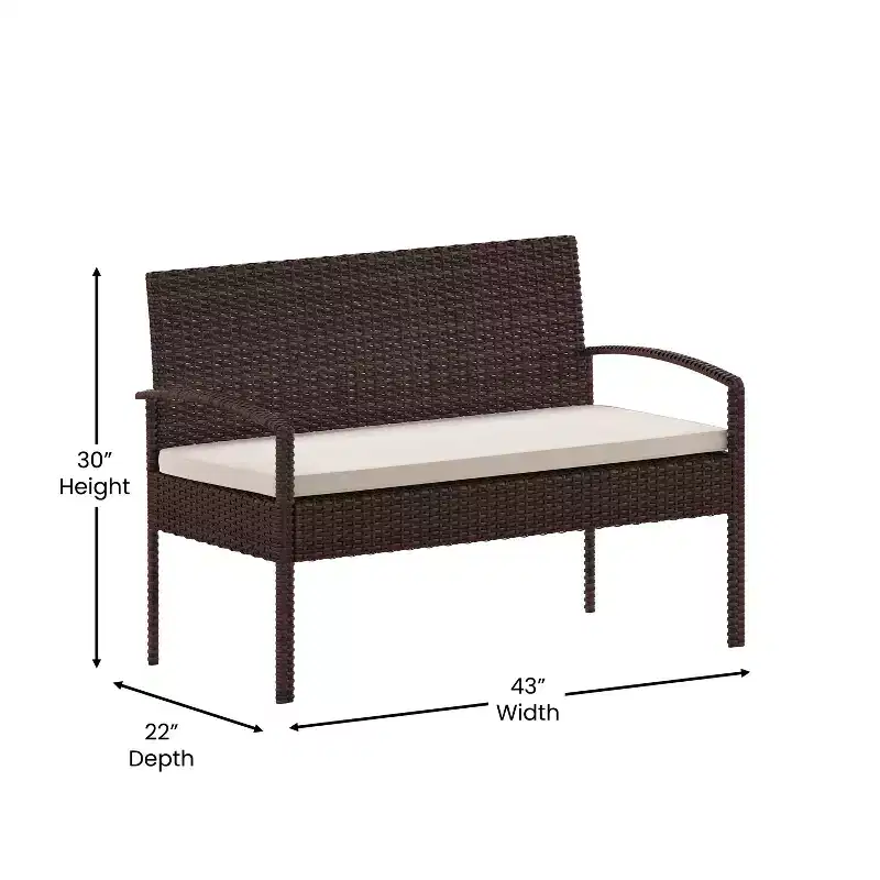 Flash Furniture Ensemble de patio 4 pièces Aransas avec structure en acier et coussins