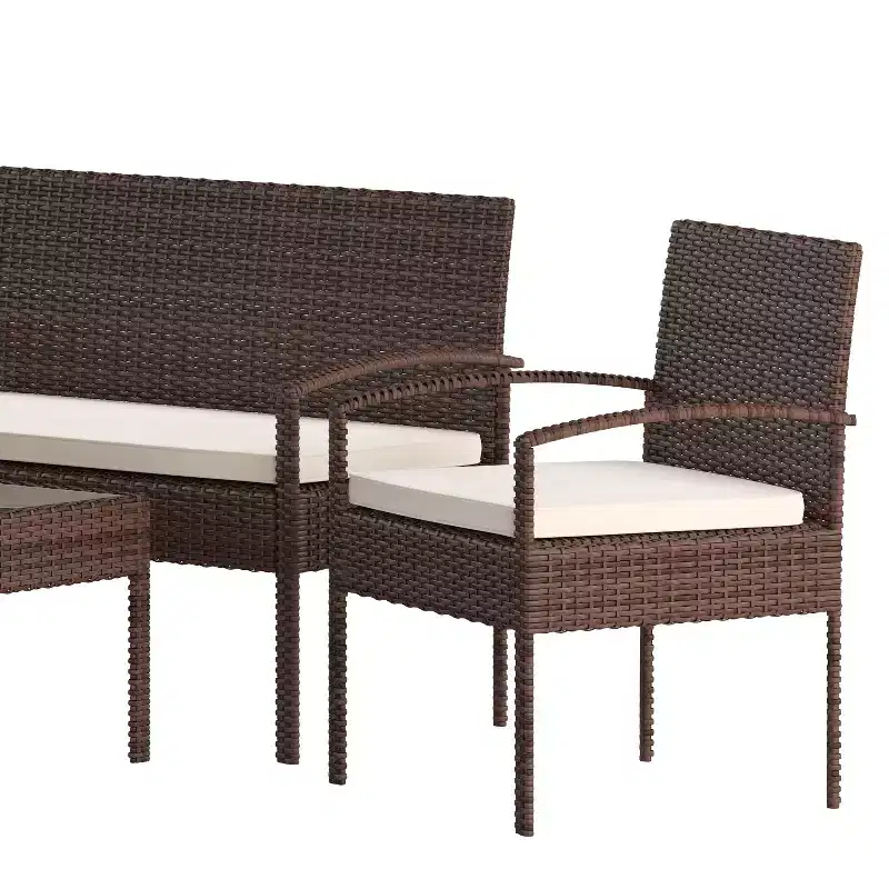 Flash Furniture Ensemble de patio 4 pièces Aransas avec structure en acier et coussins