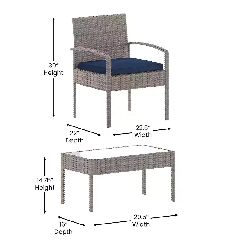 Flash Furniture Ensemble de patio 4 pièces Aransas avec structure en acier et coussins
