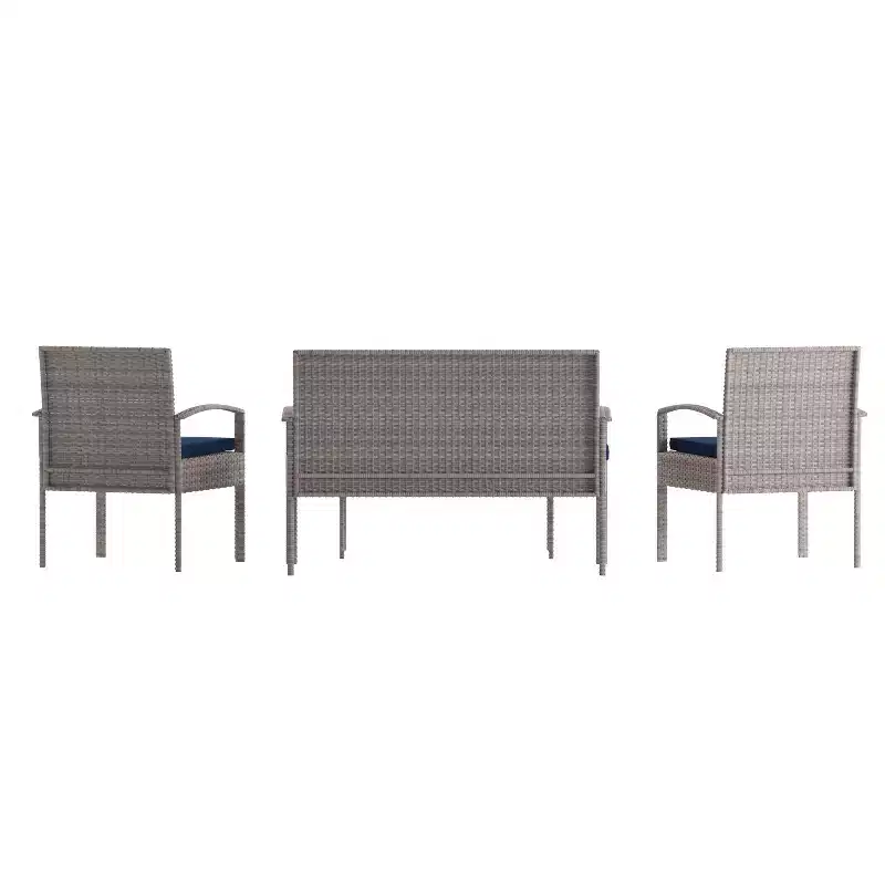 Flash Furniture Ensemble de patio 4 pièces Aransas avec structure en acier et coussins
