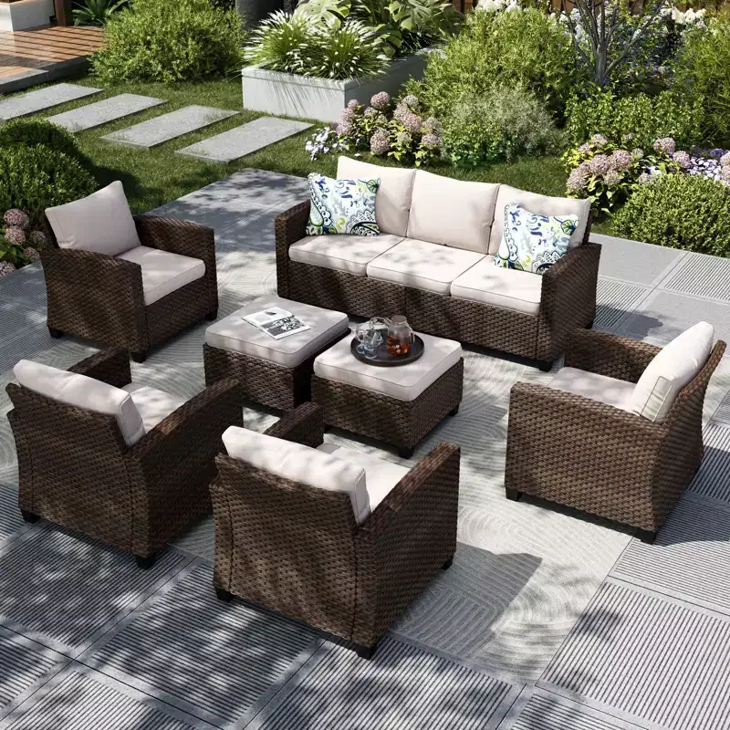 Captiva Designs, ensemble de conversation d'extérieur 7 pièces en osier pour patio, avec 4 canapés individuels rembourrés, pour jardin, piscine, ou arrière-cour