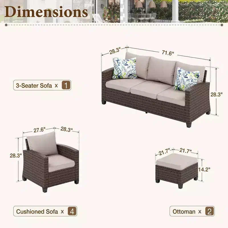 Captiva Designs, ensemble de conversation d'extérieur 7 pièces en osier pour patio, avec 4 canapés individuels rembourrés, pour jardin, piscine, ou arrière-cour