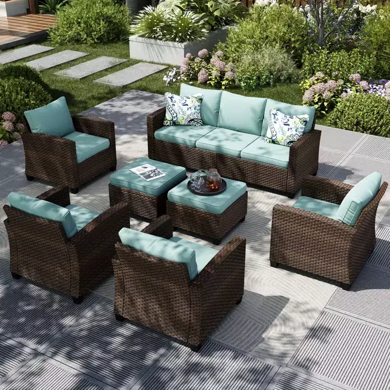Captiva Designs, ensemble de conversation d'extérieur 7 pièces en osier pour patio, avec 4 canapés individuels rembourrés, pour jardin, piscine, ou arrière-cour