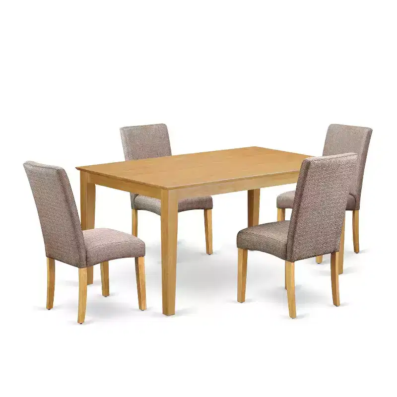 Ensemble table de salle à manger rectangulaire 60 pouces avec 4 chaises - Tissu lin finition kaki foncé