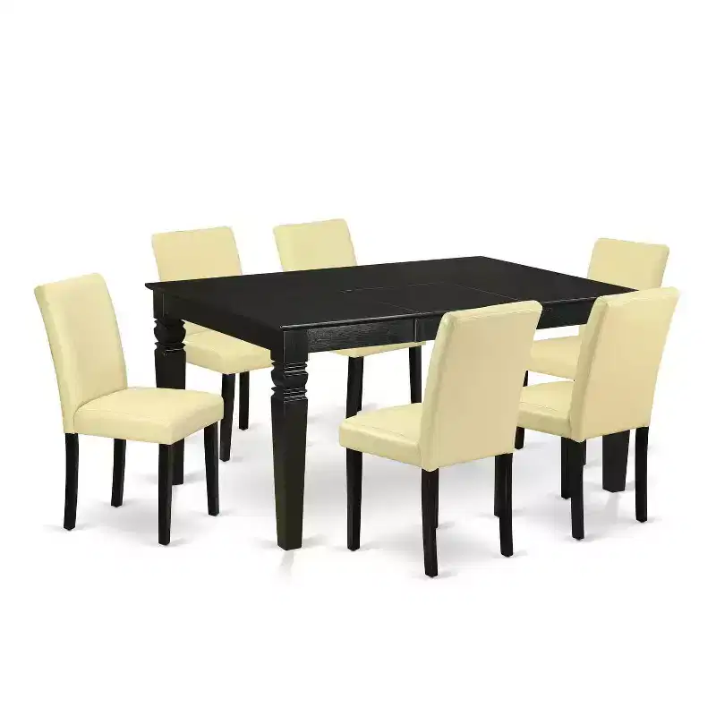 Ensemble de salle à manger 7 pièces, table de cuisine rectangulaire avec 6 chaises - rallonge de 42/60 et pieds noirs