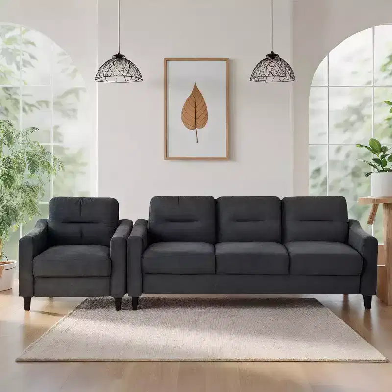 Canapés modulaires modernes PexFix 3 places, causeuse et fauteuil simple en velours avec cadre en bois massif pour salon, appartement, noir
