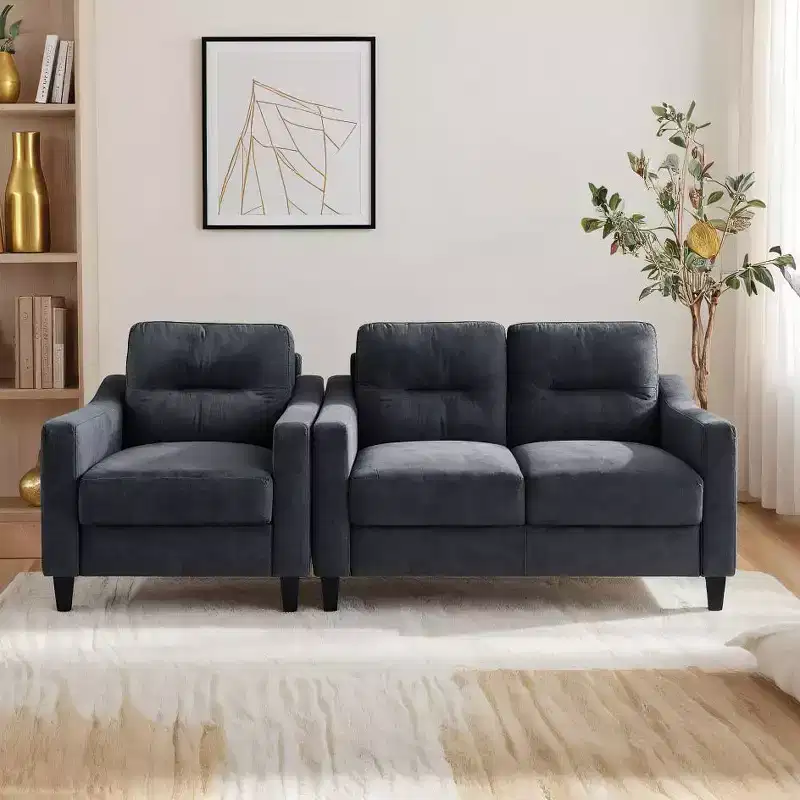 Canapés modulaires modernes PexFix 3 places, causeuse et fauteuil simple en velours avec cadre en bois massif pour salon, appartement, noir