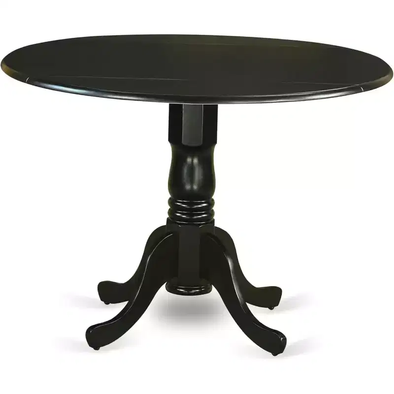 HomeStock Belmont, table de cuisine ronde de 42 po avec deux rallonges de 9 po et quatre chaises Parson avec pieds noirs et tissu en lin Shitake