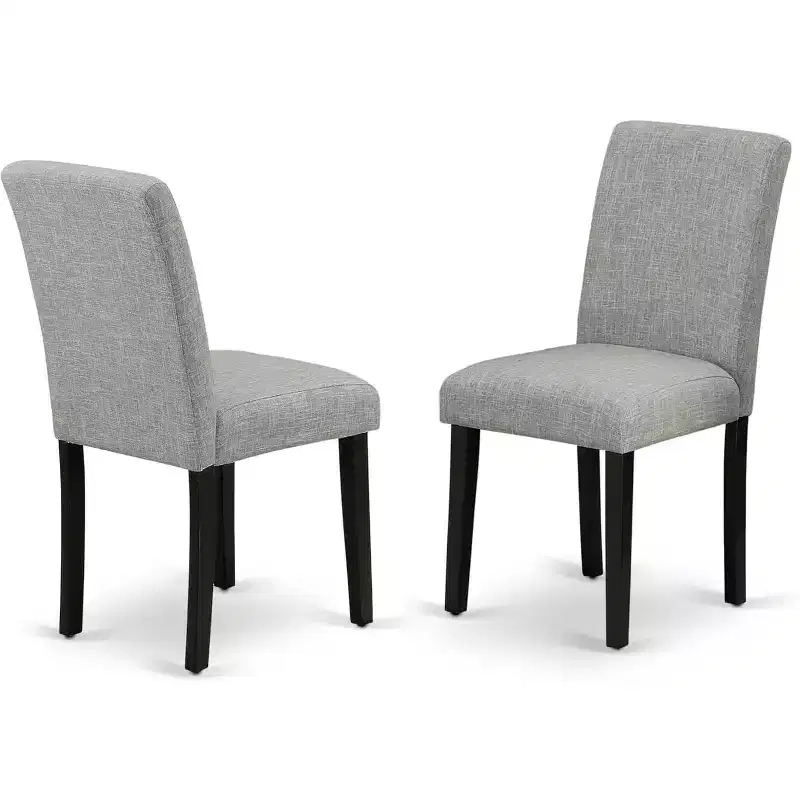 HomeStock Belmont, table de cuisine ronde de 42 po avec deux rallonges de 9 po et quatre chaises Parson avec pieds noirs et tissu en lin Shitake
