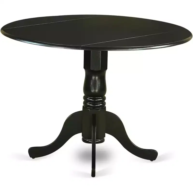 HomeStock Belmont, table de cuisine ronde de 42 po avec deux rallonges de 9 po et quatre chaises Parson avec pieds noirs et tissu en lin Shitake