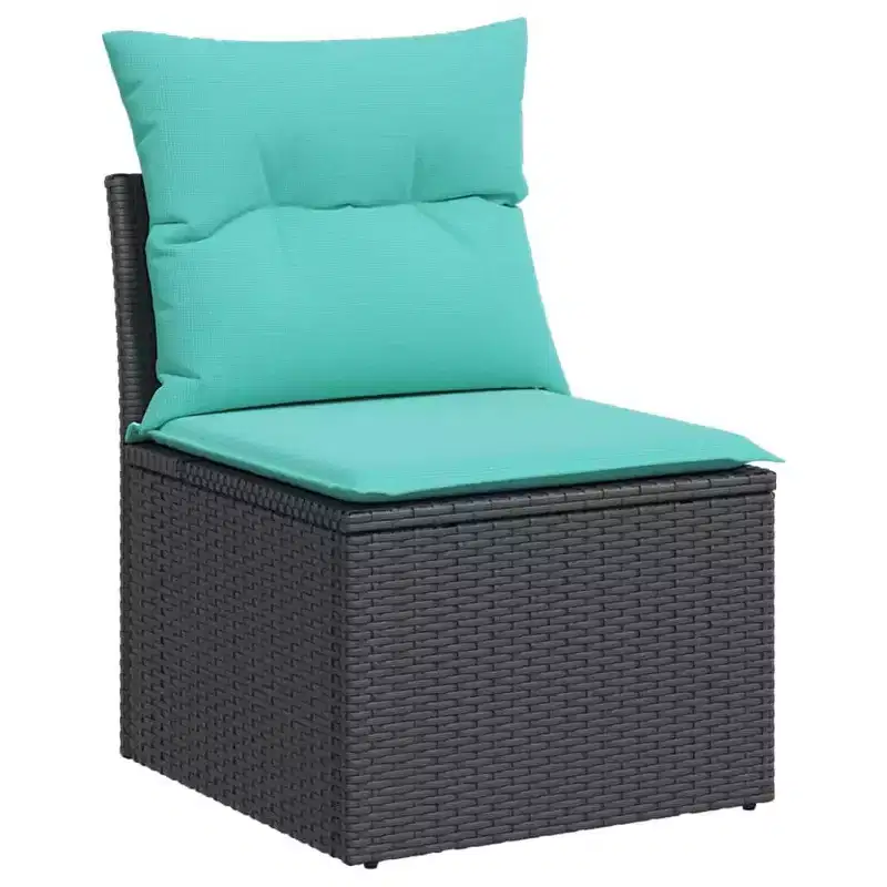 vidaXL Salon de jardin noir avec coussins bleus