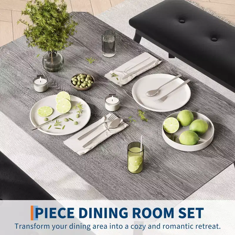 Ensemble table de salle à manger 4 places, table de cuisine à cadre métallique avec 2 bancs rembourrés, ensemble de 3 meubles de salle à manger pour appartement, studio, maison