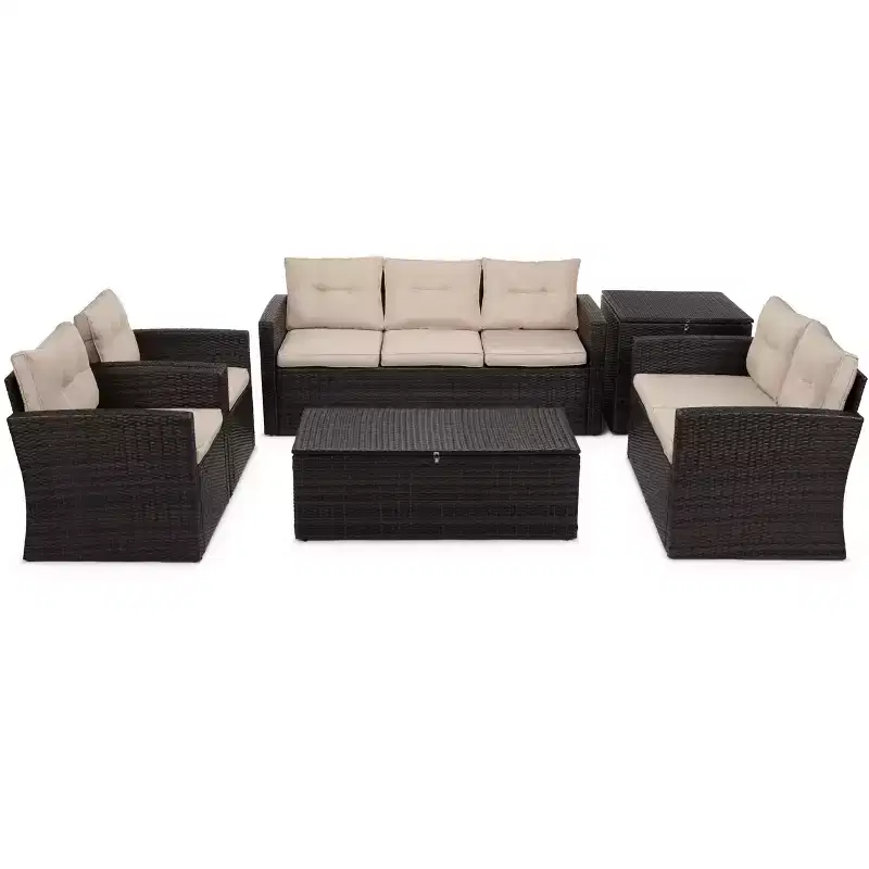 Ensembles de conversation 5 pièces pour patio avec coussins, table basse de rangement et table d'appoint