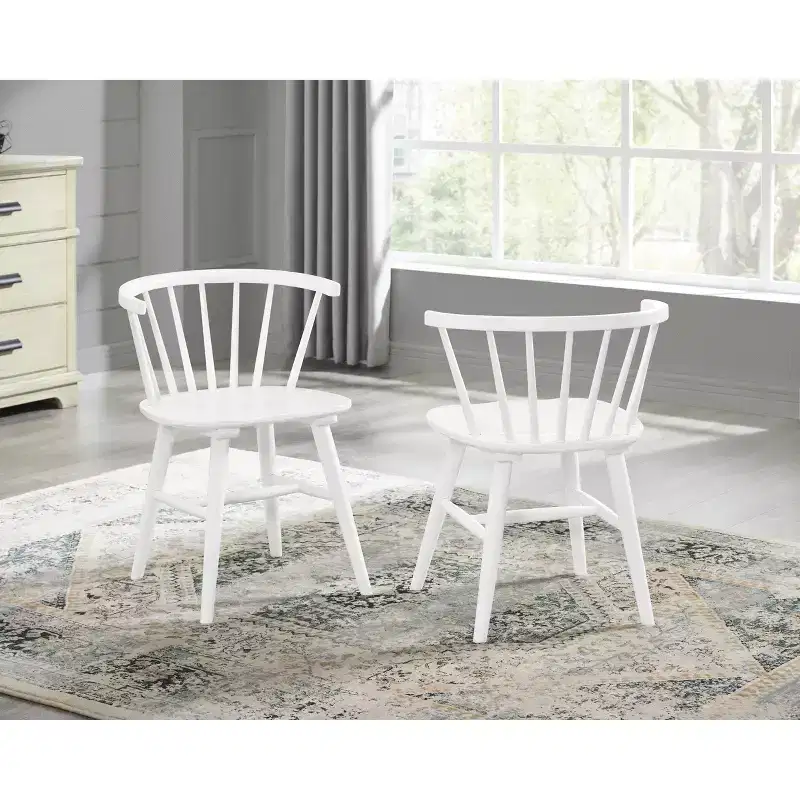 Ensemble de salle à manger Alwynn White et bois naturel 5 pièces, table à manger avec 4 chaises Windsor