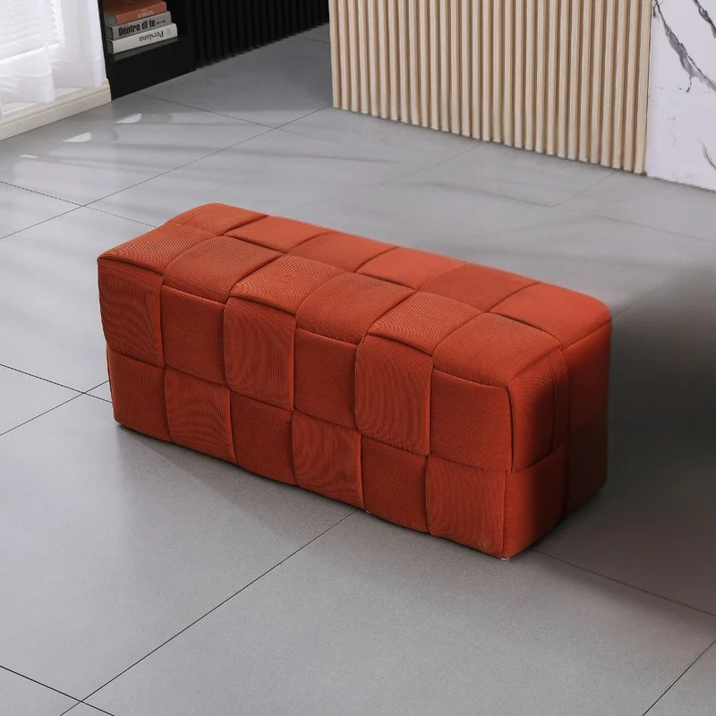 Pouf rettangolare effetto intrecciato colore ruggine 104x39H cm - Artur