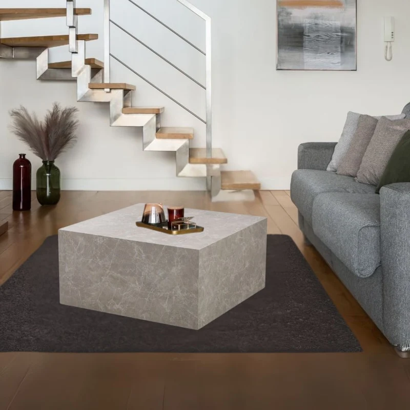 Tavolino da salotto quadrato effetto marmo beige 80x40H cm - Leila