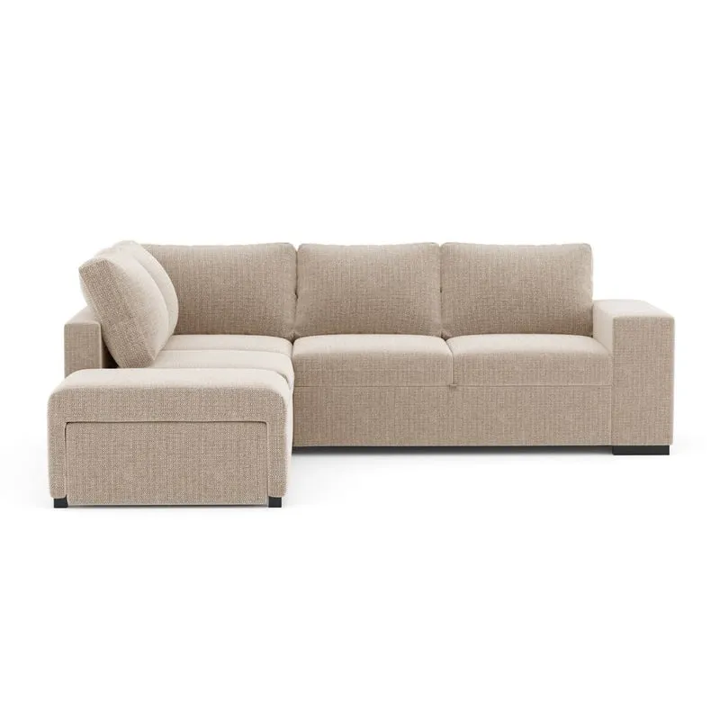 Divano letto angolare reversibile con bracciolo contenitore colore sabbia 248 cm - Kotty