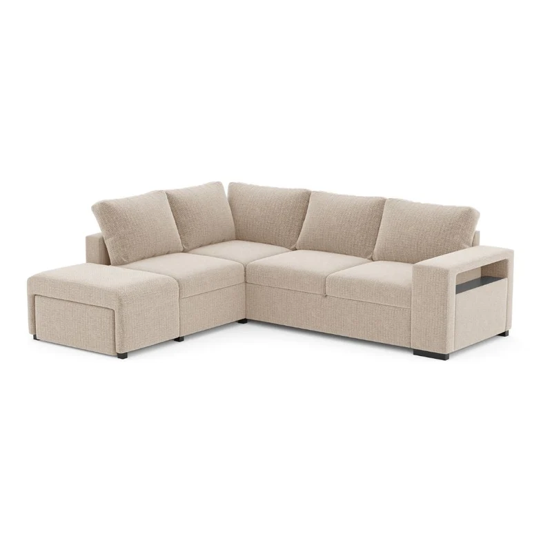 Divano letto angolare reversibile con bracciolo contenitore colore sabbia 248 cm - Kotty