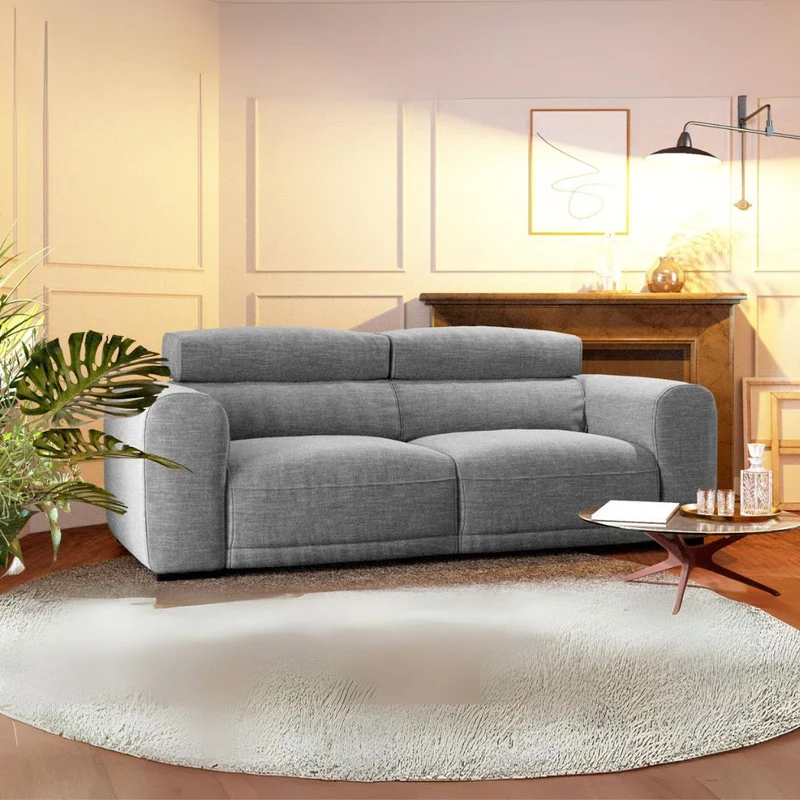 Divano a 2 posti con seduta a slitta extra large tessuto colore grigio - Raffi