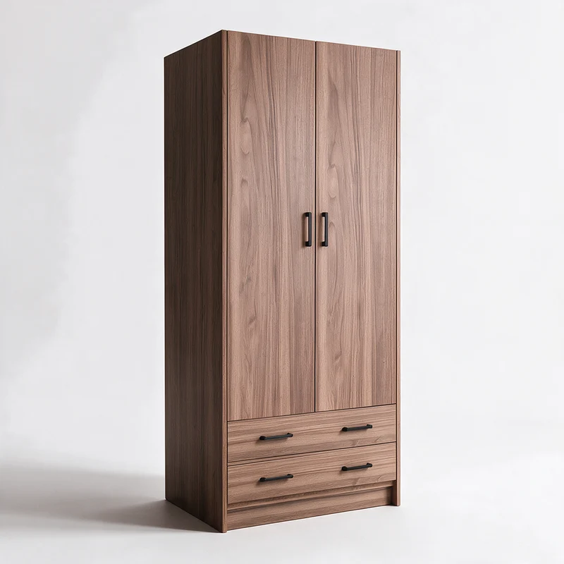 Armadio con due ante e cassetti colore noce naturale 91x52x210H cm - ARM290C