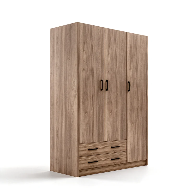 Armadio con tre ante e due cassetti colore noce naturale 135x52x210h - ARM3135