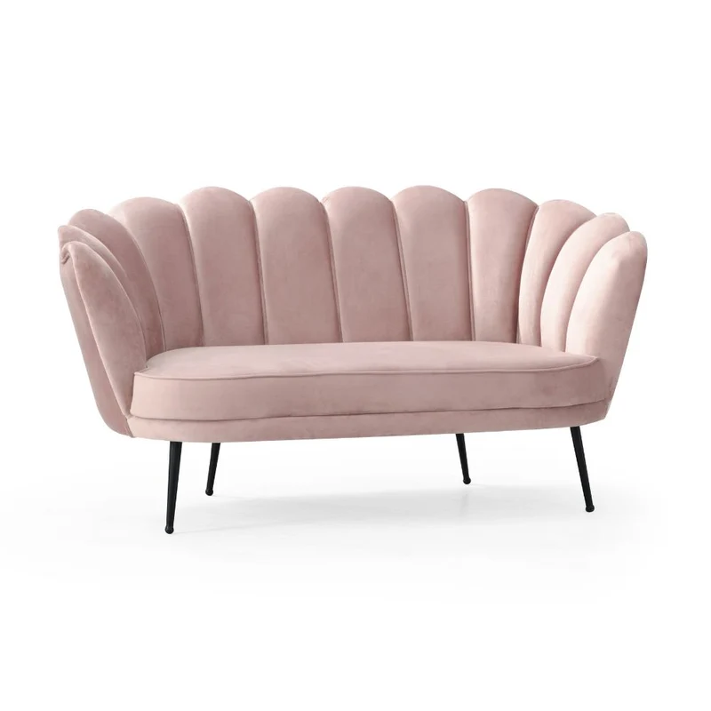 Divano a conchiglia due posti tessuto color rosa e piedi oro 135x75H cm - Orel
