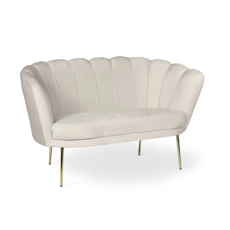 Divano a conchiglia due posti tessuto color sabbia e piedi oro 135x75H cm - Orel