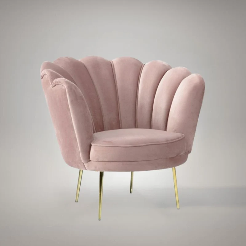 Poltrona a conchiglia in velluto colore rosa e gambe oro - Orel