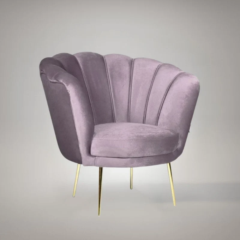 Poltrona a conchiglia in velluto colore glicine e gambe oro - Orel