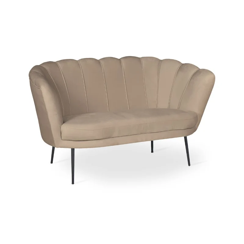 Divano a conchiglia due posti velluto nocciola gambe oro 135x75H cm - Orel